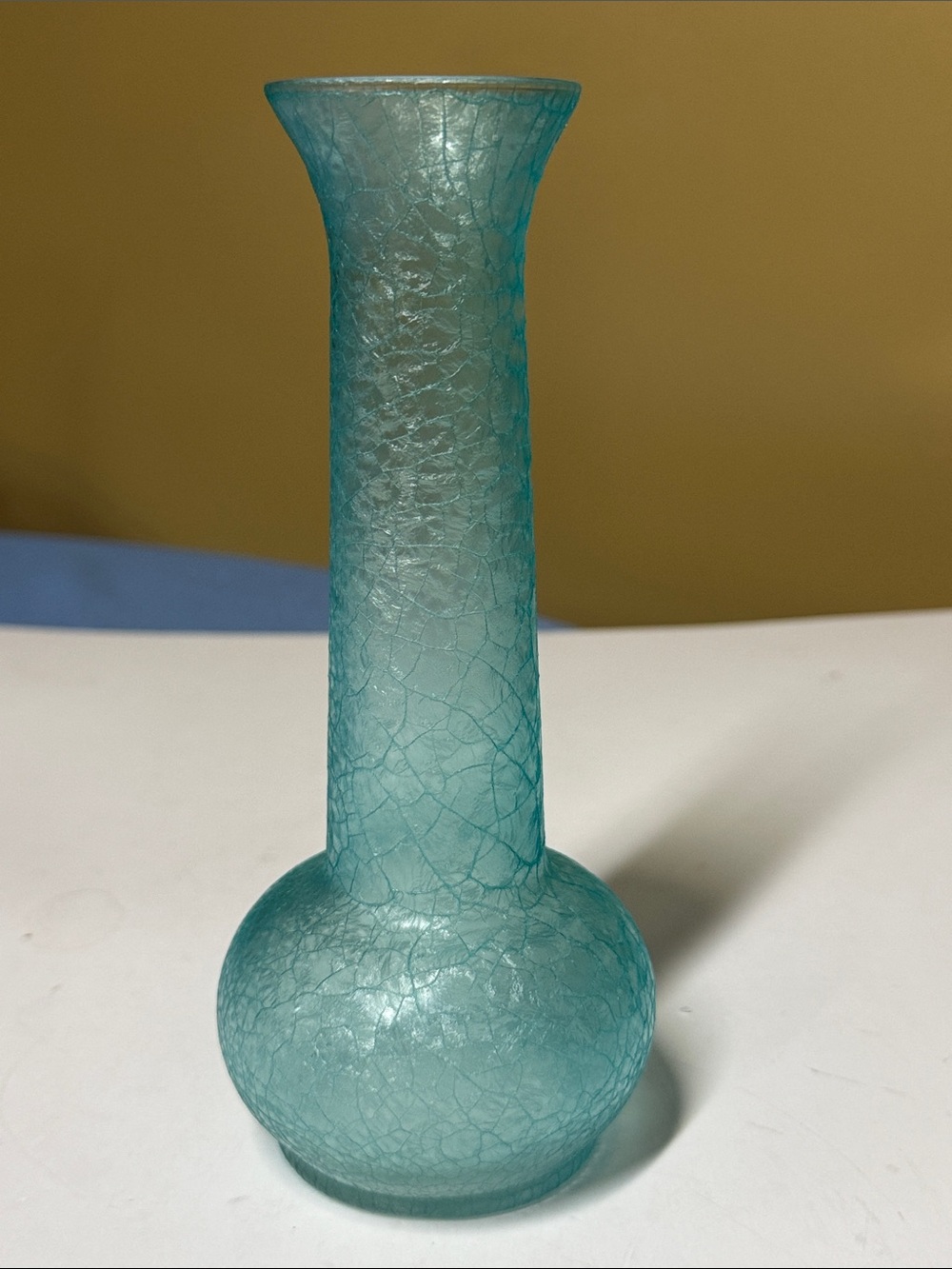 Vase Pale blue Crackle 7.5” Satin Glass Vase